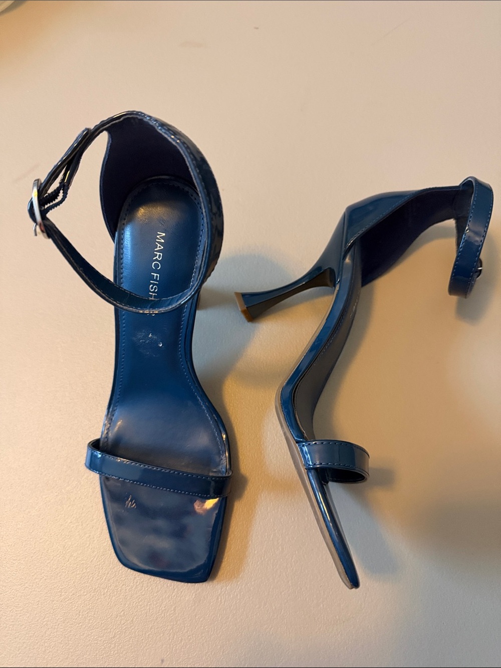Marc Fisher Navy Patent Ankle-Strap Heels
